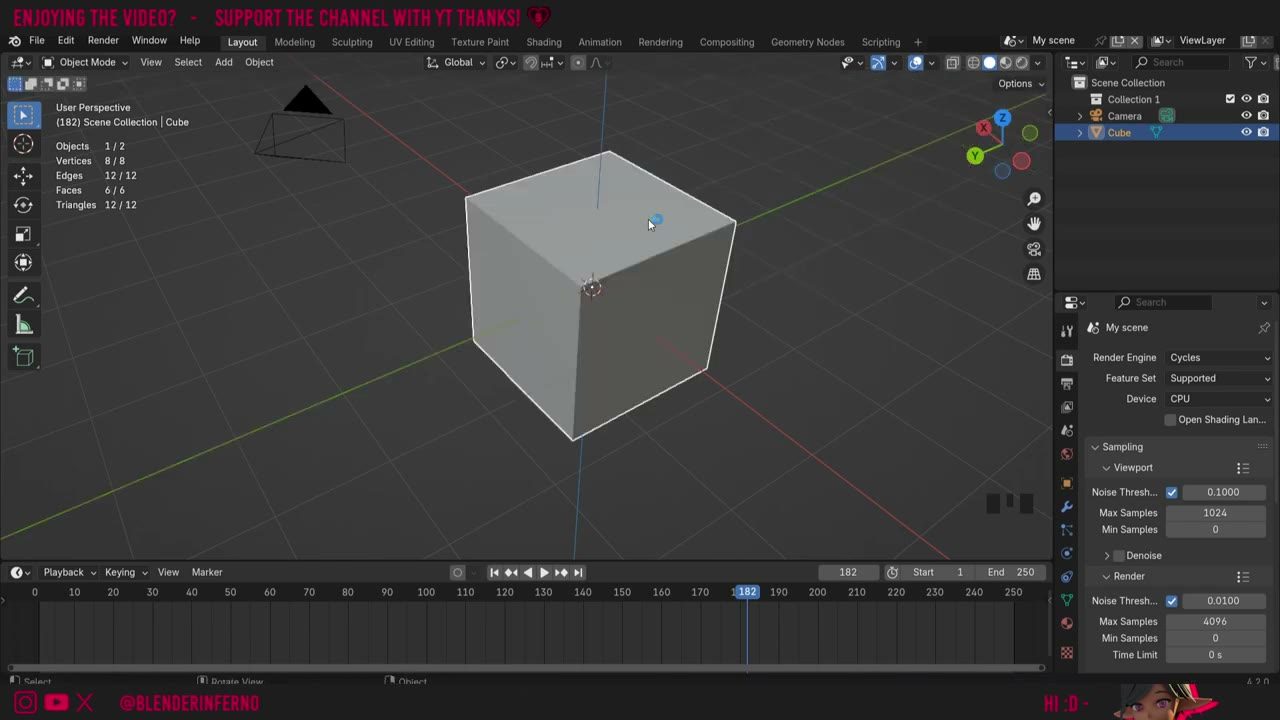 Màn hình Blender trong video hướng dẫn — Move / Rotate / Scale trong Blender 4.5.