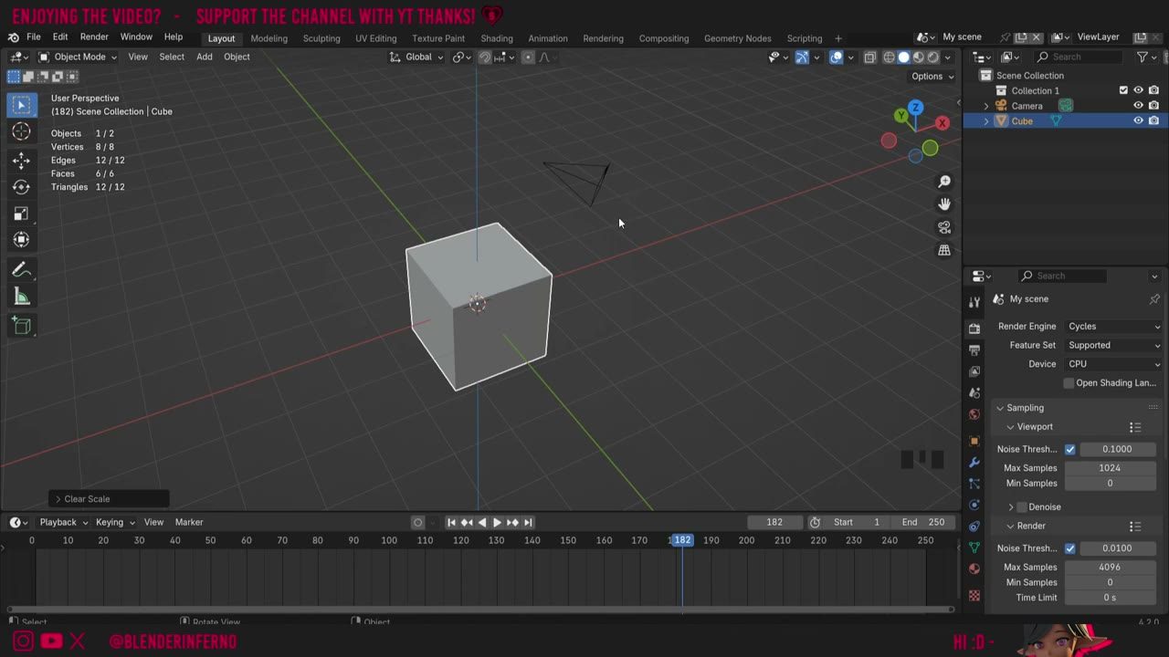 Màn hình Blender trong video hướng dẫn — Move / Rotate / Scale trong Blender 4.5.