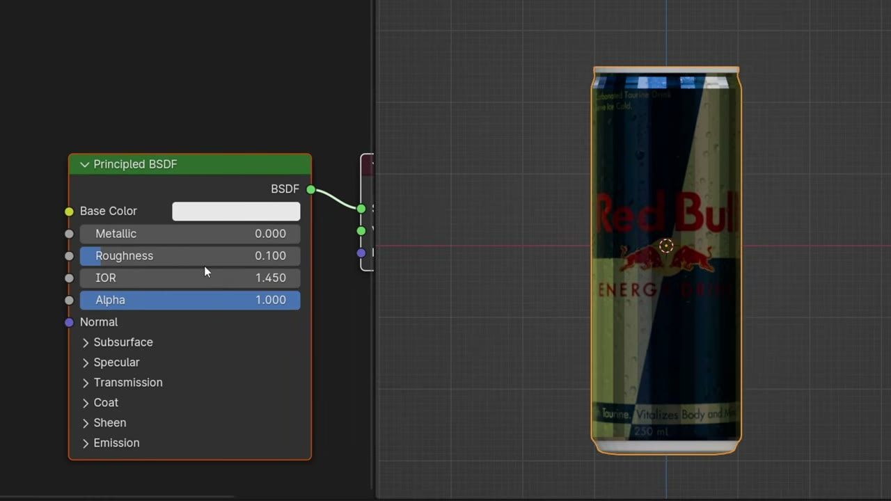 Màn hình Blender trong video hướng dẫn — Dựng lon energy drink trong Blender 4.0.