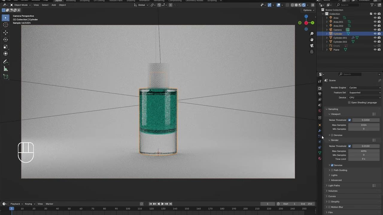 Màn hình Blender trong video hướng dẫn — Model chai Tiffany & Co.