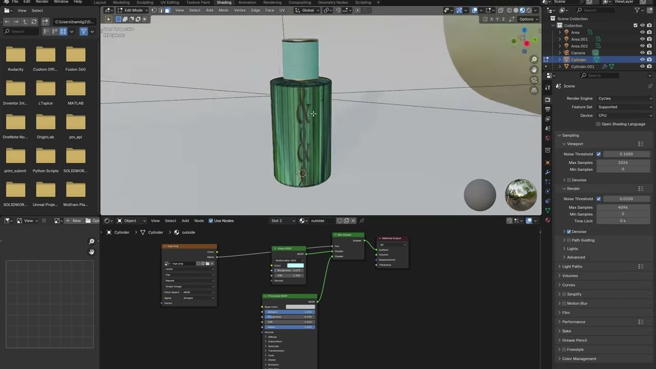 Màn hình Blender trong video hướng dẫn — Model chai Tiffany & Co.