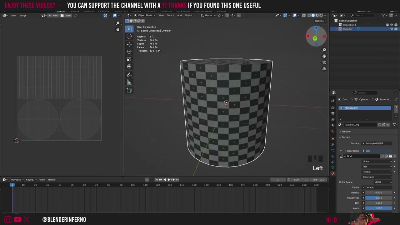 Màn hình Blender trong video hướng dẫn — Unwrap Cylinder Blender 4.5.
