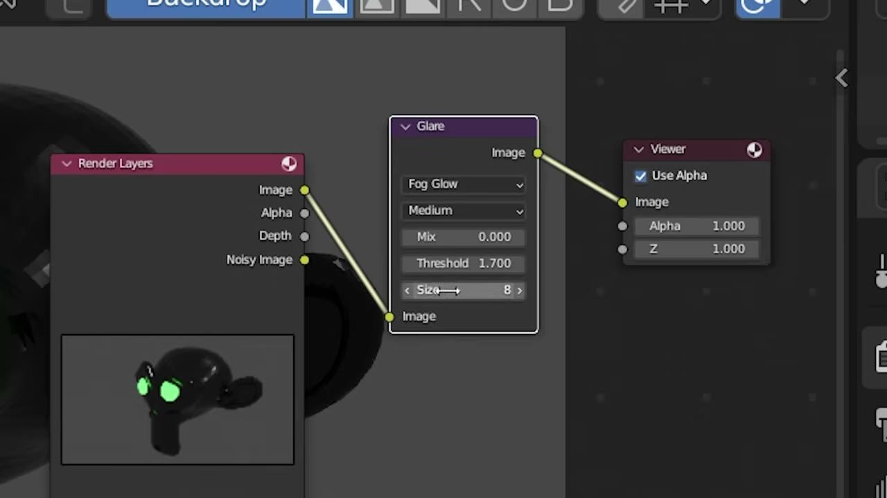 Màn hình Blender trong video hướng dẫn — Glare node cho Cycles.