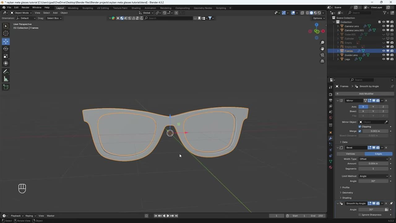 Màn hình Blender trong video hướng dẫn — Hậu trường TVC Ray-Ban trong Blender.