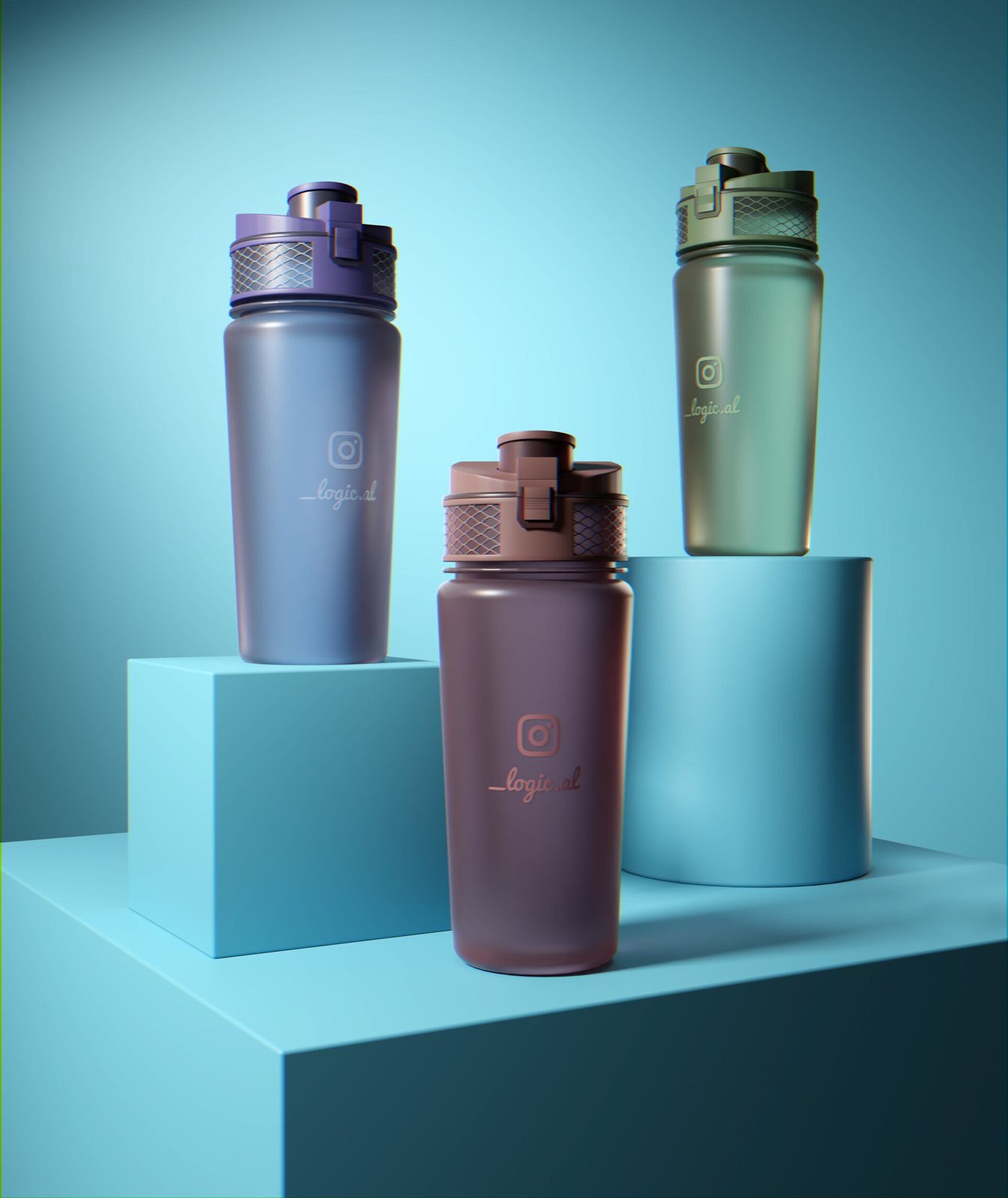 3 chai nước trên 3 bục — bài toán tỉ lệ khối cơ bản.
