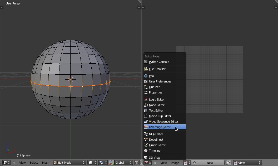 UV Image Editor với icosphere (Wikimedia · GPL).